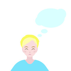 The boy gets upset, thinking about something. Vector illustration.