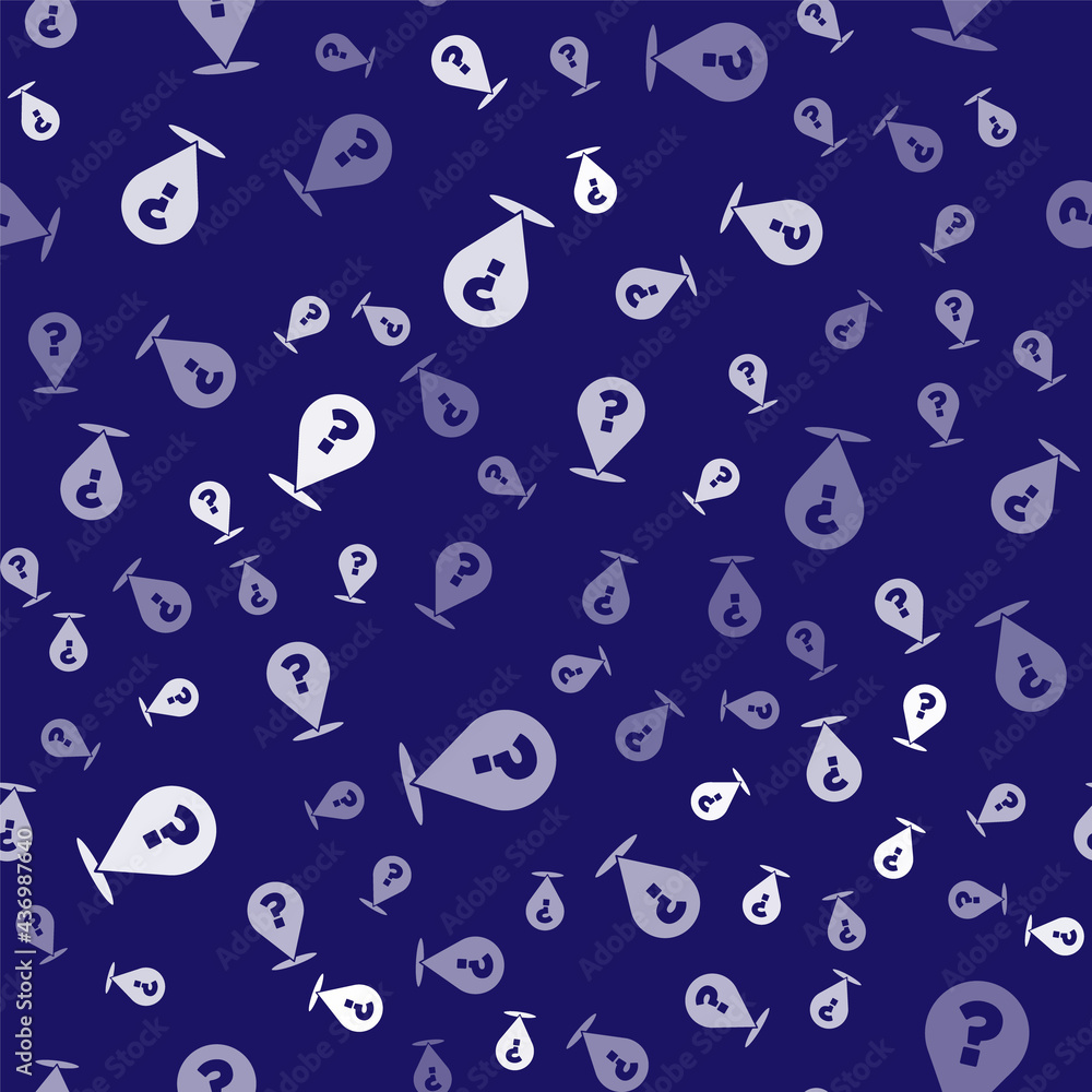 Poster white question mark icon isolated seamless pattern on blue background. faq sign. copy files, chat sp