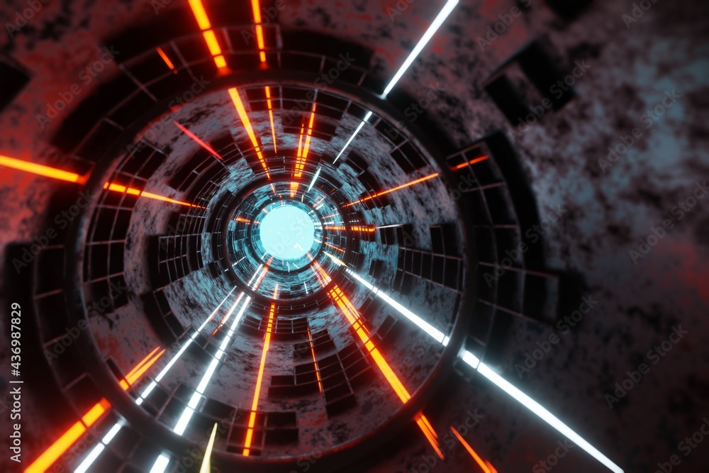 Aufkleber technology glowing plasma engine tube tunnel alien spaceship background 3d rendering