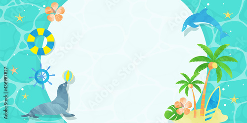 夏 水彩 ビーチ 海 バナー フレーム イラスト 2 1 横位置 バリエーションあり Wall Mural Ricorico 夏 水彩 ビーチ 海 バナー フレーム イラスト 2 1 横位置 バリエーションあり Wall Mural Ricorico