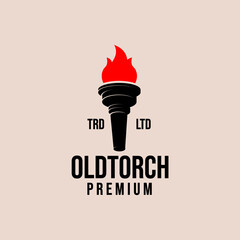 flaming old torch vector logo design - obrazy, fototapety, plakaty