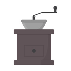 Old coffee grinder vector illustration isolated on white background. Wooden kitchen accessory. Mill for cocoa beans