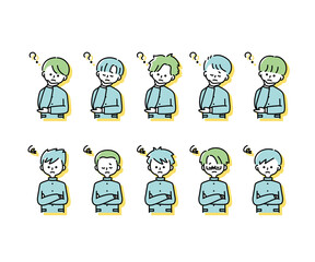 冬の制服を着た様々な男子学生の感情表現イラスト（上半身）