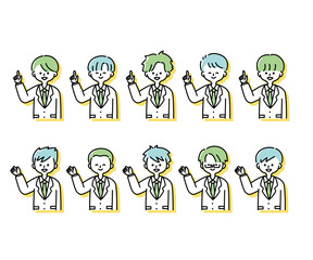 冬の制服を着た様々な男子学生のイラスト（上半身）