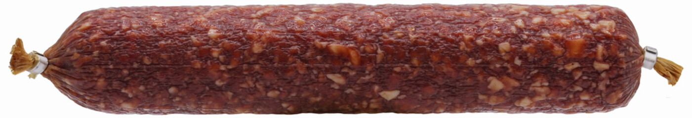 Banner in the form of smoked sausage for sites of production and sale of sausages.