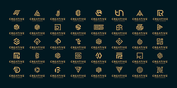 Set of abstract initial a to z monogram logo design