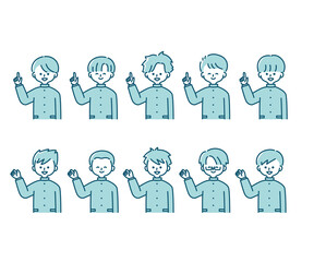 冬の制服を着た様々な男子学生のイラスト（上半身）