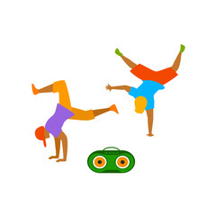 Fototapeta premium young men dancing break dance scene isolated vector illustration