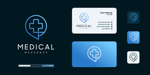Health template with message symbols plus linear style. clinic logotype concept icon.