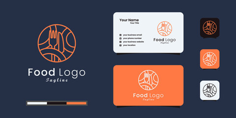 Food logo design combined with a fork and knife. business card design