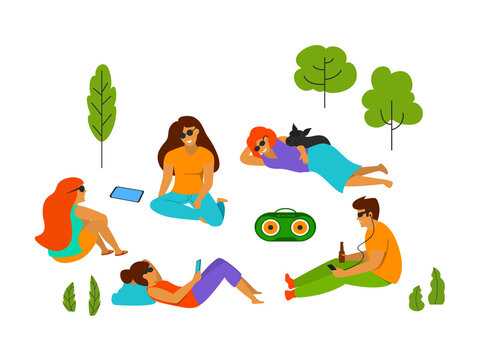 group of young people chilling in the park isolated vector illustration scene