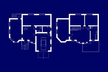 Blueprints floor plans of a suburban house. Vector Illustration.