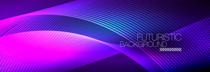 Abstract neon glowing light in the dark with waves. Shiny magic energy and motion concept, vector abstract wallpaper background