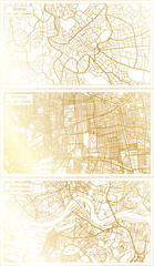 Santiago Chile, Rotterdam Netherlands and Rome Italy City Map Set.