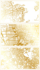 Rochester USA, Riyadh Saudi Arabia and Rio De Janeiro Brazil City Map Set.