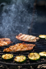 pork and zucchini, garden grill with charcoal
