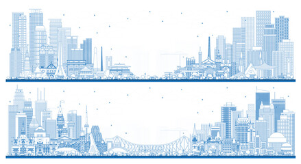 Outline Welcome to Canada and Philippines City Skyline Set.