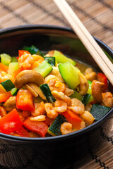 cooked vegetables salad with shrimps and cashew nuts