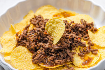 minced beef baked with nachos