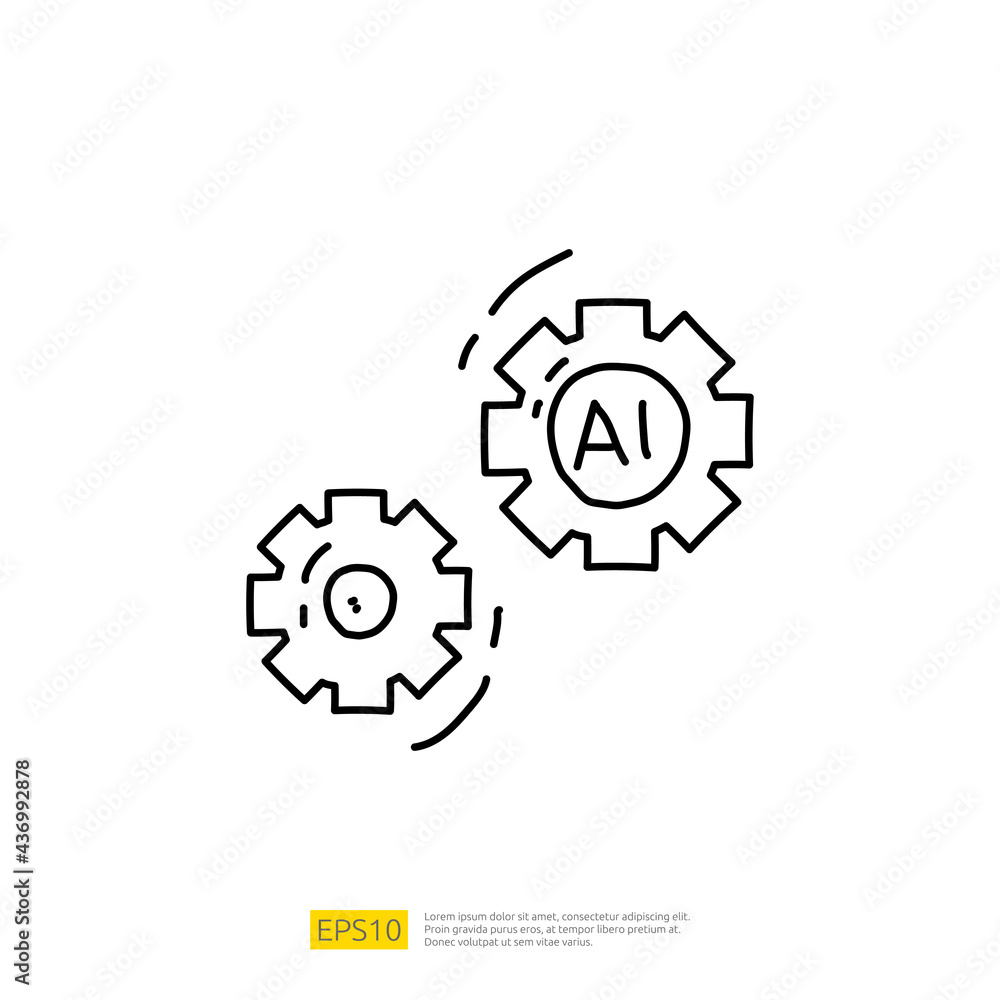 Aufkleber artificial intelligence ai concept with gear machine for engineering, development, brainstorming sig