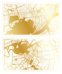Hangzhou China City Map in Retro Style in Golden Color. Outline Map.