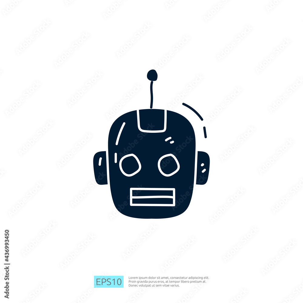 Poster artificial intelligence ai concept with android robot head face for engineering, development, brains