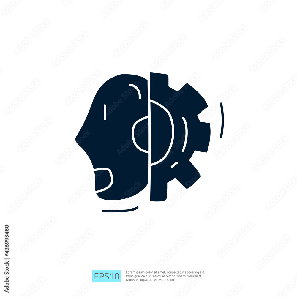 Poster artificial intelligence ai concept with android robot head face and gear machine for engineering, de