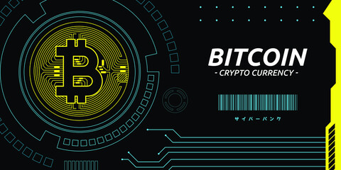 Cryptocurrency Bitcoin Graphic in Futuristic Cyberpunk style | 2077 graphic interface elements - obrazy, fototapety, plakaty