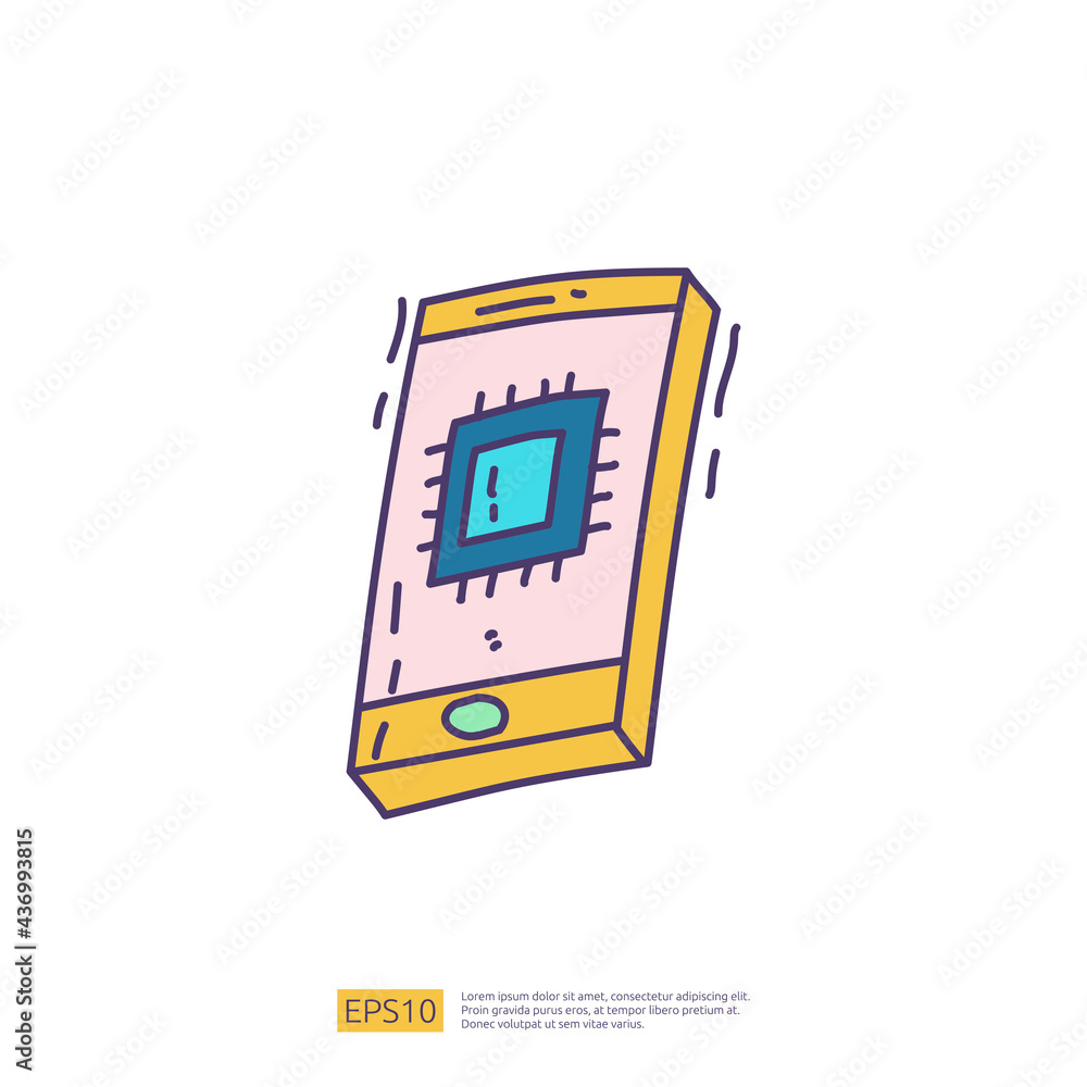 Poster artificial intelligence ai concept with chip circuit board structure on smartphone for engineering, 