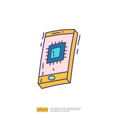 Artificial intelligence AI concept with chip circuit board structure on smartphone for engineering, development, brainstorming sign. Hand drawn doodle icons vector illustration