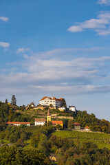 Kapfenstein castle and church with vineyard, Styria, Austria