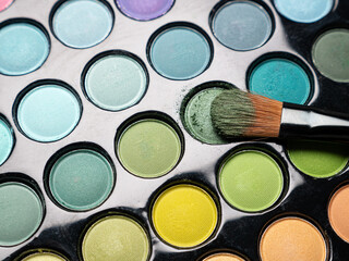 Professional makeup eyeshadows palette and brush for make-up artist