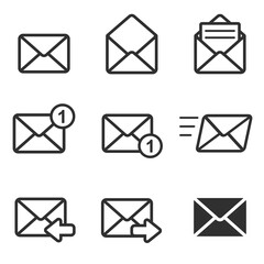 Email envelope icon vector illustration. Set of envelopes. Symbol of mail, communication, communication.