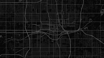 Black and dark grey Oklahoma City area vector background map, streets and water cartography illustration.