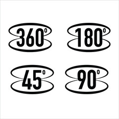 360 degree arrows icon set in flat style. 360 degree view rotation set. 360 degree rotation. Virtual reality. Vertical and horizontal view. Arrow icons.