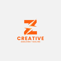 Orange Negative Space Flash on Letter Z Monogram Initial Logo in White Background