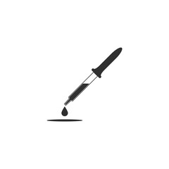 Silhouette of a dropper with a drop. Vector isolated icon. Illustration and drawing on white background.