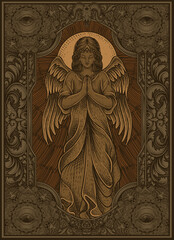 Fototapeta na wymiar illustration angel praying with vintage engraving style