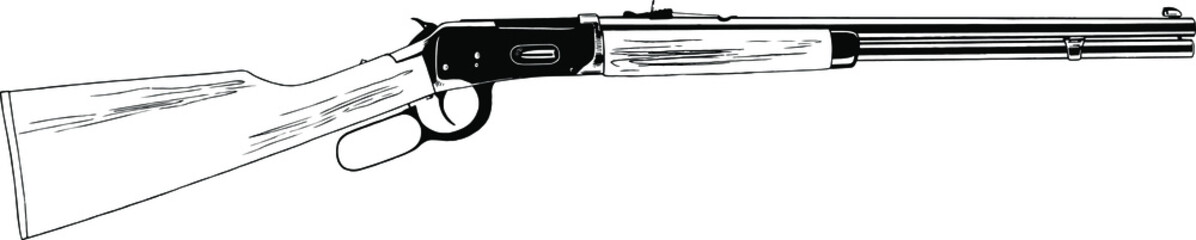 a large rifle with a butt, a Wild West war weapon, hand-drawn in ink.