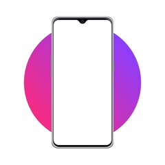Digital mobile phone mockup vector illustration with white screen on colorful round shape background, Mobile phone vector with white screen for advertisement purpose, Mobile Phone advertisement mockup