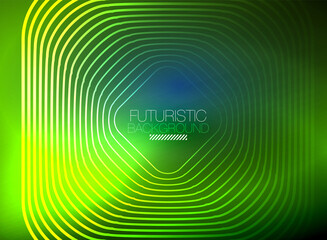 Neon color square shape lines abstract background. Shiny magic energy and motion concept, vector abstract wallpaper background