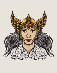 illustration valkyrie goddess head on white background