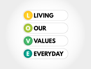 LOVE - Living Our Values Everyday acronym, business concept background