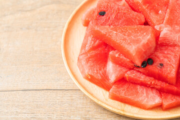 fresh watermelon sliced on plate