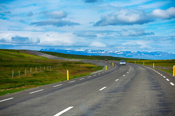 Beautiful view summer of road trip car at Westfjords in Iceland