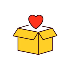 Open Heart box RBG color icon. Post service. Thin line vector illustration.