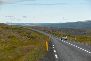 Fototapeta premium Beautiful view summer of road trip car at Westfjords in Iceland