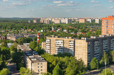 Fototapeta na wymiar Cityscape of Troitsk city in summer - the green Region of New Moscow