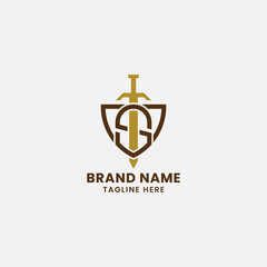 Obraz premium Letter S and Sword on Shield Monogram Initial Logo in White Background
