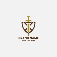 Letter X and Sword on Shield Monogram Initial Logo in White Background